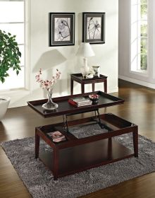 Versatile Lift Top Cocktail Table - Hardwood Solids, Birch Veneer, Merlot Cherry Finish - Hidden Storage, Mobility Casters, Bottom Shelf