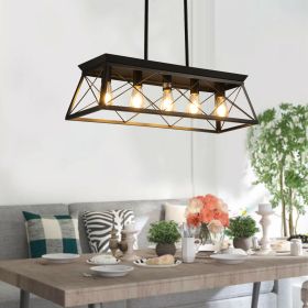 5-Light Farmhouse Chandeliers for Dining Room, Metal Rustic Pendant Island Light Fixture, Modern Rectangular Island Lights for Kitchen, Living Room Pu