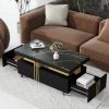 [VIDEO provided] ON-TREND Contemporary Coffee Table with Faux Marble Top, Rectangle Cocktail Table with Caster Wheels, Moderate Luxury Center Table wi