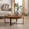 31.29"Modern Retro Splicing Round Coffee Table , Fir Wood Table Top with Cross Legs Metal Base(Same SKU:W757123560)