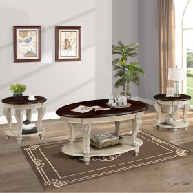 Living Room Coffee Table Set, Coffee Table & Two End Side Table 3-Piece Set for Office, Living Room, Apartment, Chipped White and Cherry Top.(color wr