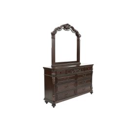 Traditional Formal Antique Cherry / Antique Walnut Unique Design Dresser w Mirror Drawers Storage Bedroom Furniture