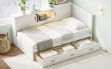 L-Shaped Bed Frame with Drawer and and Bookcase,Corner Bed Wooden Captain Bed with Led Downlight and USB Port for Small Room,Bedroom, Guest Room, Full