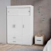 Elirya 2-Piece Bedroom Set, Armoire + Nightstand, White and Light Oak