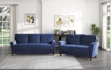 Modern Living Room Sofa Set 2pcs Comfort Sofa Loveseat Plush Seatbacks Tufted Detail Blue Velvet Upholstery Solid Wood Frame Furniture