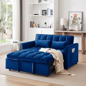 55.1-inch 3-in-1 convertible sofa bed, modern velvet double sofa Futon sofa bed with adjustable back, storage bag and pillow, for living room, bedroom