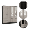 Bolton 160 Armoire, Six Shelves, Two Double Door Cabinets, Two Mirrors, Two Drawers, Rod Black / Light Gray