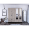 Bolton 160 Armoire, Six Shelves, Two Double Door Cabinets, Two Mirrors, Two Drawers, Rod Black / Light Gray