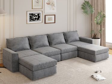 [VIDEO provided][New]115*58" Chenille Modular Sectional Sofa,U Shaped Reversible Couch,Free Combination,6 Seat Sleeper Sofa Bed with Ottoman,Convertib