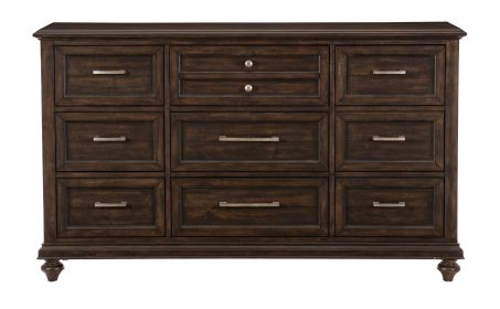 Solid Transitional Style Bedroom 1pc Dresser of 9 Drawers Driftwood Charcoal Finish Wooden Furniture Traditional Framing