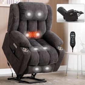 Up to 350 LBS Chenille Power Lift Recliner Chair, Heavy Duty Motion Mechanism with 8-Point Vibration Massage and Lumbar Heating, USB and Type-C Ports,