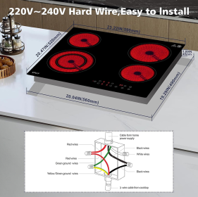 24in Built-in 4 burner electromagnetic cooker 6400W burner ceramic table burner without electromagnetic field radiation LED display touch control