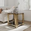 Woker Furniture 20" Wide Square End Table with Black Glass Top, Golden Stainless Steel Tempered Glass End Table for Living Room&Bed Room