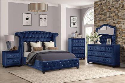 Sophia Queen 5 Pc Upholstery Bedroom Set Made With Wood in Blue