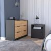 2 Piece Bedroom Set, Egeo 4 Drawer Dresser + Omaha Nightstand, Black / Pine