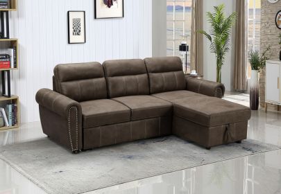 Ashton 96" Saddle Brown Microfiber Reversible Sleeper Sectional Sofa Chaise