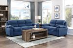 Comfortable Plush Seating Loveseat 1pc Modern Blue Textured Fabric Channel Tufting Solid Wood Frame Living Room Furniture