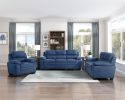 Comfortable Plush Seating Loveseat 1pc Modern Blue Textured Fabric Channel Tufting Solid Wood Frame Living Room Furniture