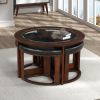 Cylina Solid Wood Glass Top Round Table Set, Coffee Table with 4 Stools