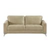 Elegant Modern Style 2pc Sofa Set Sand-Hued Polished Microfiber Upholstery Sofa Loveseat Set Solid Wood Living Room Furniture Silver Finish Metal Legs