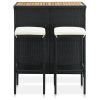 3 Piece Bar Set Poly Rattan Black