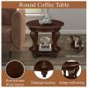 22'' Retro Round End Table,Solid Wood Sofa Side Table with Shelf,Living Room Corner Table Easy Assemble,Cherry ( color written on box is Light Espress