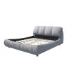 King Size Luxury Upholstered Platform Bed with Oversized Padded Backrest and Solid Wood Frame,suitable for Multiple heights of mattresses,Grey(Old Sku