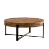 31.29"Modern Retro Splicing Round Coffee Table , Fir Wood Table Top with Cross Legs Metal Base(Same SKU:W757123560)