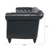 84.65" BLACK PU Rolled Arm Chesterfield Three Seater Sofa.