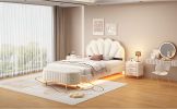 2-Pieces Bedroom Sets Full Size Upholstered LED Platform Bed with Storage Ottoman-Velvet,Beige