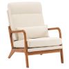 High Back Solid Wood Armrest Backrest Iron Frame Linen Indoor Leisure Chair Off-White