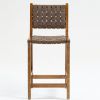 Breathe Leather Woven Counter Height Stool Kitchen Wooden Barstools, 24 inch Seat Height Set of 2