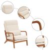 High Back Solid Wood Armrest Backrest Iron Frame Linen Indoor Leisure Chair Off-White