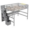 Full Size Loft Bed with Built-in Desk, Bookshelves and Storage Staircase,Grey(Old SKU:W504S00109)