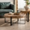 31.29"Modern Retro Splicing Round Coffee Table , Fir Wood Table Top with Cross Legs Metal Base(Same SKU:W757123560)