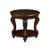 22'' Retro Round End Table,Solid Wood Sofa Side Table with Shelf,Living Room Corner Table Easy Assemble,Cherry ( color written on box is Light Espress