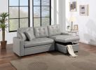 Light Gray Faux Leather Convertible Sectional Sofa Pull out Bed Couch Storage Chaise Tufted Reversible 2pc Sectional Living Room