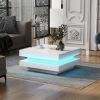 ON-TREND High Gloss Minimalist Design with LED Lights, 2-Tier Square Coffee Table, Center Table for Living Room, 31.5''x31.5''x14.2'', White