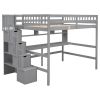 Full Size Loft Bed with Built-in Desk, Bookshelves and Storage Staircase,Grey(Old SKU:W504S00109)