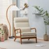 High Back Solid Wood Armrest Backrest Iron Frame Linen Indoor Leisure Chair Off-White