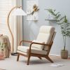 High Back Solid Wood Armrest Backrest Iron Frame Linen Indoor Leisure Chair Off-White