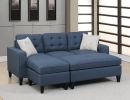 Reversible 3pc Sectional Sofa Set Navy Tufted Polyfiber Wood Legs Chaise Sofa Ottoman Pillows Cushion Couch