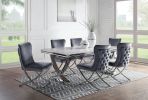 Glam Gray Velvet 2pcs Side Chairs Button-Tufted Chrome Frame Upholstered Dining Chairs Furniture Set