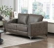 Elegant Modern Style 2pc Sofa Set Brownish Gray Polished Microfiber Upholstery Sofa Loveseat Set Solid Wood Living Room Furniture Silver Finish Metal