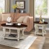 Living Room Coffee Table Set, Coffee Table & Two End Side Table 3-Piece Set for Office, Living Room, Apartment, Chipped White and Cherry Top.(color wr