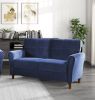 Modern Living Room Sofa Set 2pcs Comfort Sofa Loveseat Plush Seatbacks Tufted Detail Blue Velvet Upholstery Solid Wood Frame Furniture