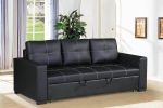 Sectional Sofa Pull out Bed Living Room Couch Black Faux Leather Tufted Convertible Sofa