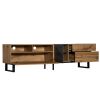 Modern TV Stand for 80'' TV with Double Storage Space, Media Console Table, Entertainment Center with Drop Down Door for Living Room, Bedroom, Home Th