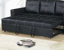 Sectional Sofa Pull out Bed Living Room Couch Black Faux Leather Tufted Convertible Sofa