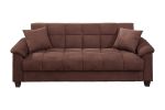 Contemporary Living Room Adjustable Sofa Chocolate Color Microfiber Plush Storage Couch 1pc Futon Sofa w Pillows